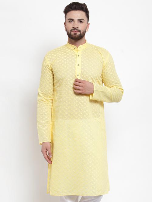 yellow mandarin collar kurta - 19147595 - Very Small Image - 1