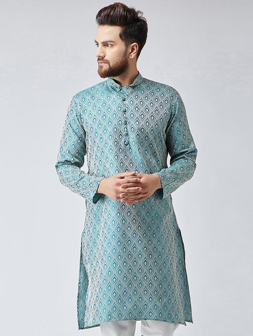 green jacquard long kurta - 19147607 - Very Small Image - 1