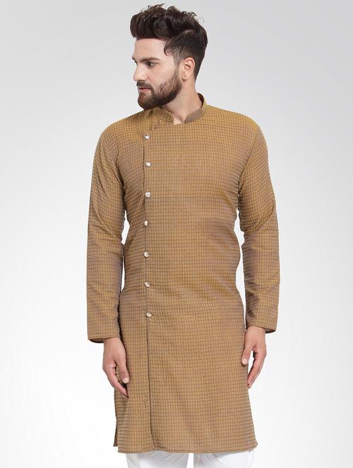 yellow coloured jacquard long kurta - 19147616 - Very Small Image - 1