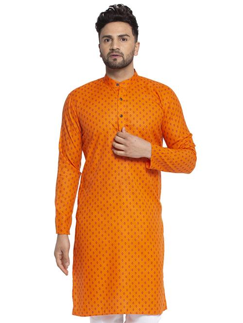 Orange Cotton Long Kurta - 19147786 - Very Small Image - 1