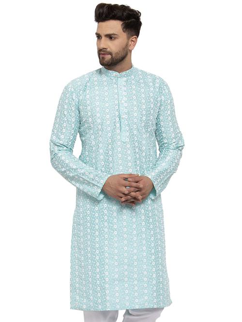 Blue Cotton Long Kurta - 19147806 - Very Small Image - 1