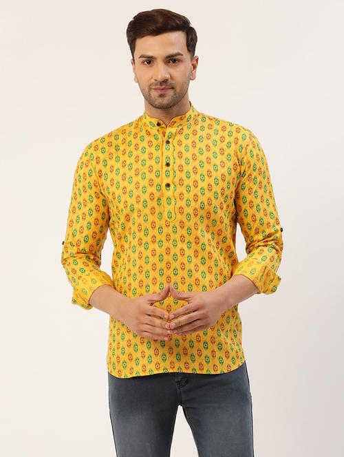 yellow ikat print long kurta - 19147919 - Very Small Image - 1