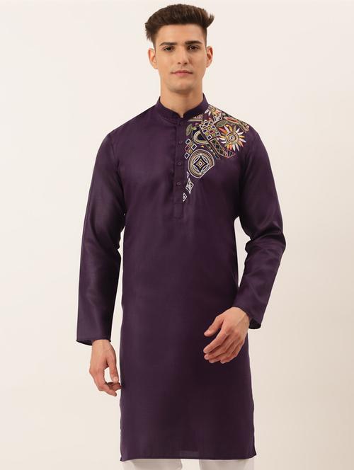 purple embroidered long kurta - 19147923 - Very Small Image - 1