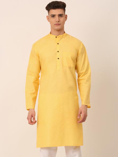 yellow self design long kurta - 19147938 - Very Small Image - 1