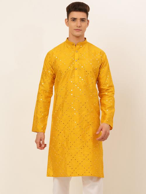 Mandarin Neck Mirror Work Straight Kurta - 19147946 - Very Small Image - 1