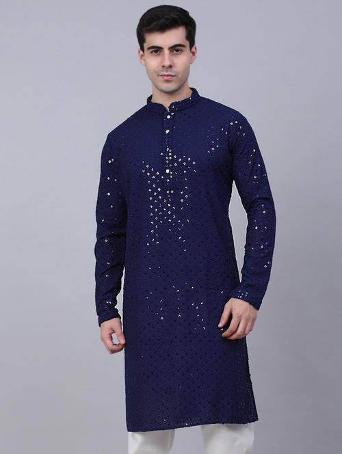 mandarin neck embroidered work straight kurta - 19148033 - Very Small Image - 1