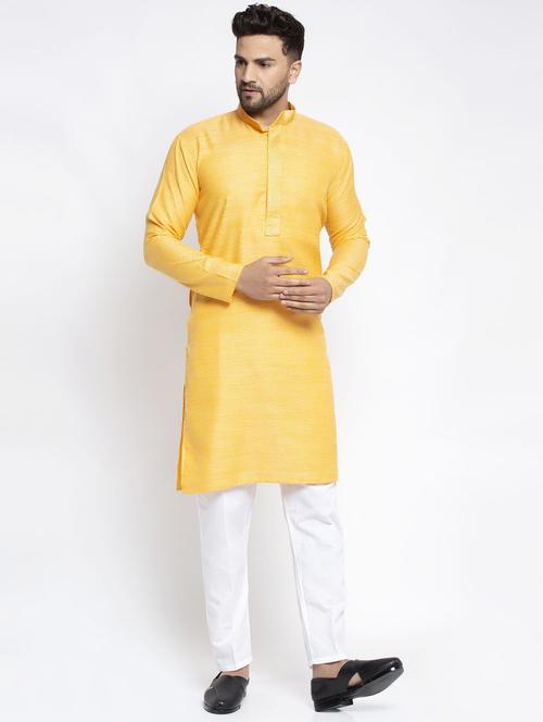 yellow cotton kurta pyjama ethnic wear - 19148362 - Very Small Image - 1