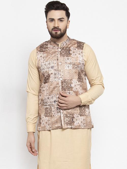 mandarin neck printed nehru jacket - 19148683 - Very Small Image - 1