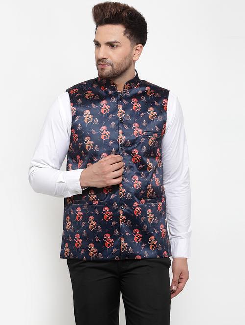 mandarin neck printed nehru jacket - 19148705 - Very Small Image - 1