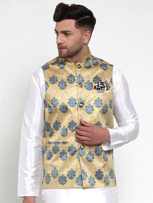 mandarin neck printed nehru jacket - 19148730 - Very Small Image - 1