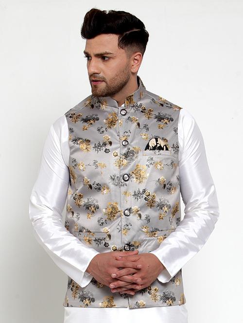 mandarin neck printed nehru jacket - 19148731 - Very Small Image - 1