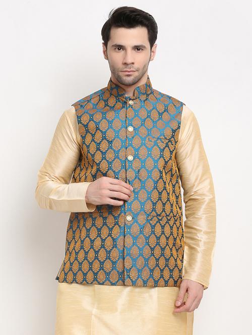 mandarin neck self design nehru jacket - 19148781 - Very Small Image - 1