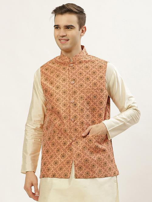 mandarin neck printed nehru jacket - 19148800 - Very Small Image - 1