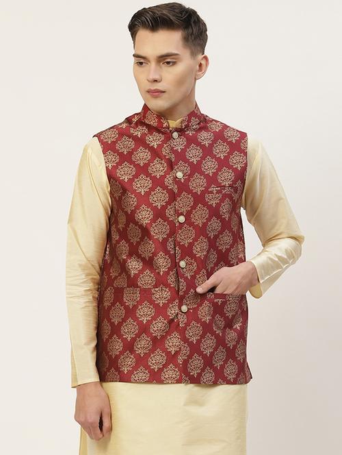 Mandarin Neck Printed Nehru Jacket - 19148802 - Very Small Image - 1