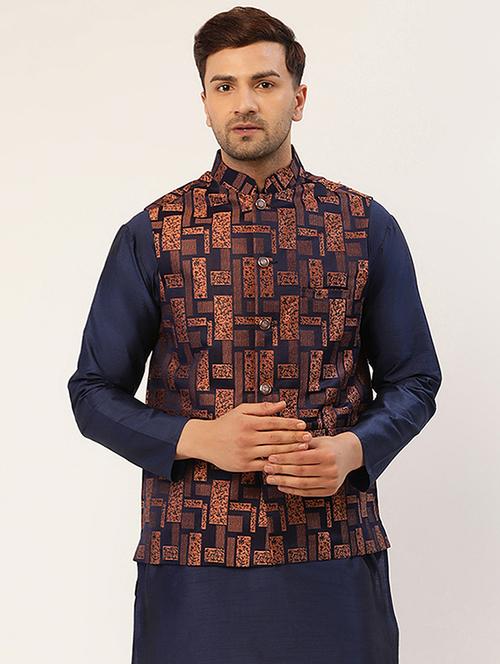 mandarin neck self design nehru jacket - 19148819 - Very Small Image - 1