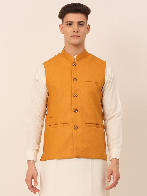 mandarin neck solid nehru jacket - 19148851 - Very Small Image - 1