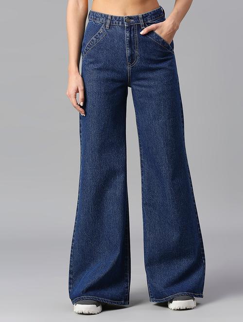 dark blue solid wide leg denim jean - 19157739 - Very Small Image - 1