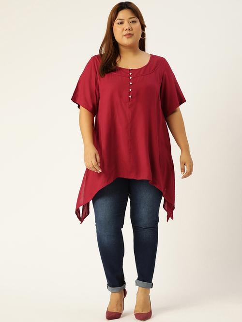 women's asymmetric round neck top - 19160414 - Very Small Image - 1