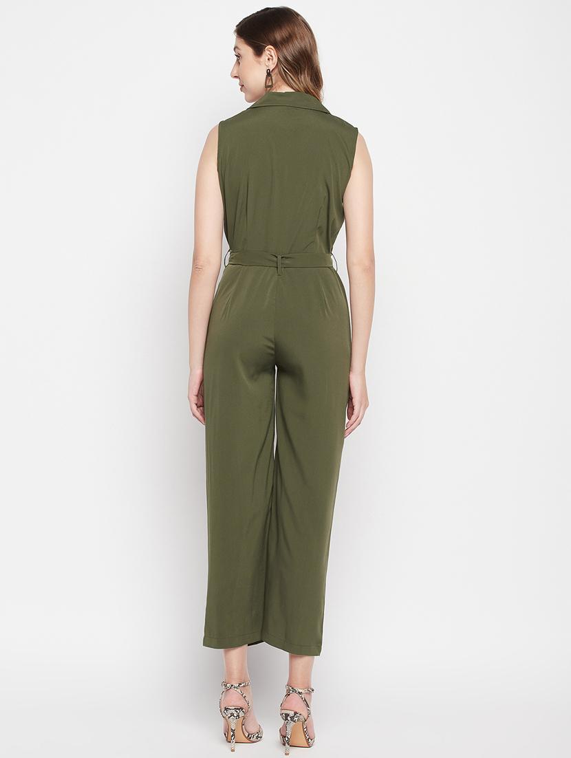 olive solid jumpsuit - 19161476 - Standard Image - 4