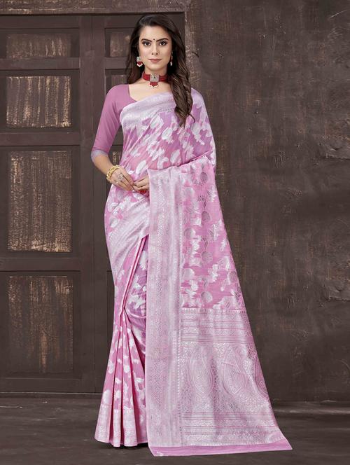 pink jacquard saree with blouse - 19163399 - Very Small Image - 1