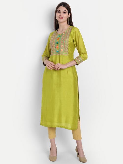 green embroidered straight kurta - 19165380 - Very Small Image - 1