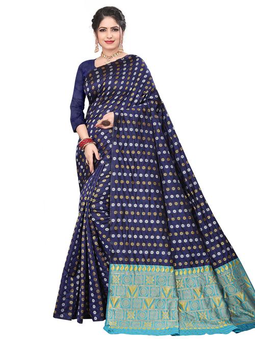 dark blue self design saree with blouse - 19165799 - Very Small Image - 1