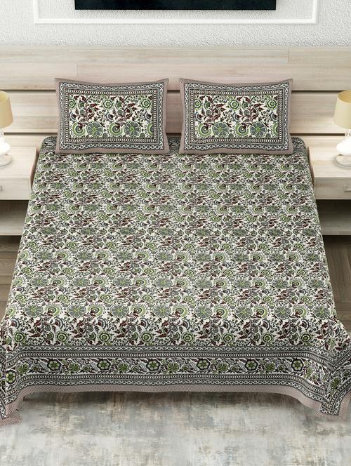 texstylers multicolor 200 tc cotton 108" x 108" jaipuri super king size bedsheet with 2 pillow covers - 19166819 - Very Small Image - 1