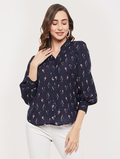 navy blue printed shirt - 19166873 - Very Small Image - 1
