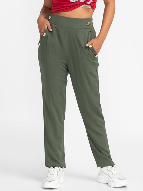 women solid high rise trouser - 19169679 - Very Small Image - 1