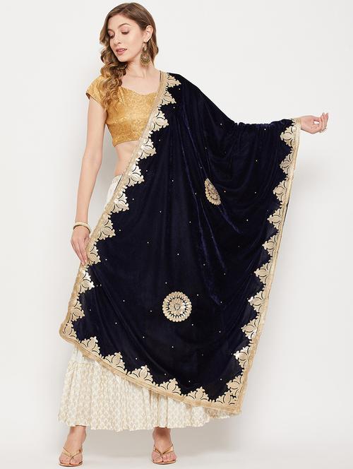 navy velvet dupatta - 19172128 - Very Small Image - 1