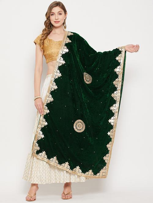 green embroidered gota work dupatta - 19172134 - Very Small Image - 1