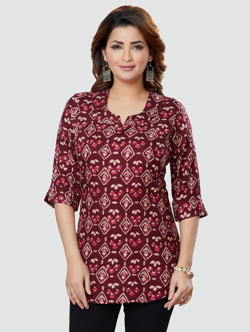 maroon rayon straight kurti - 19172699 - Very Small Image - 1