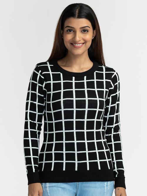 round neck checkered pullover - 19172939 - Very Small Image - 1