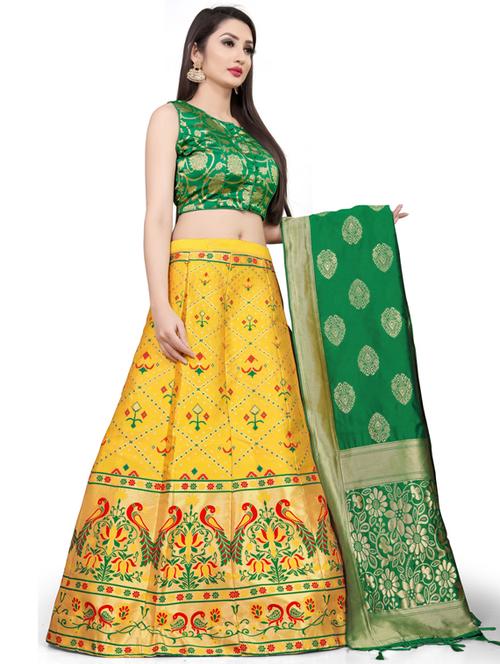 yellow flared semi stitched lehenga - 19172992 - Very Small Image - 1
