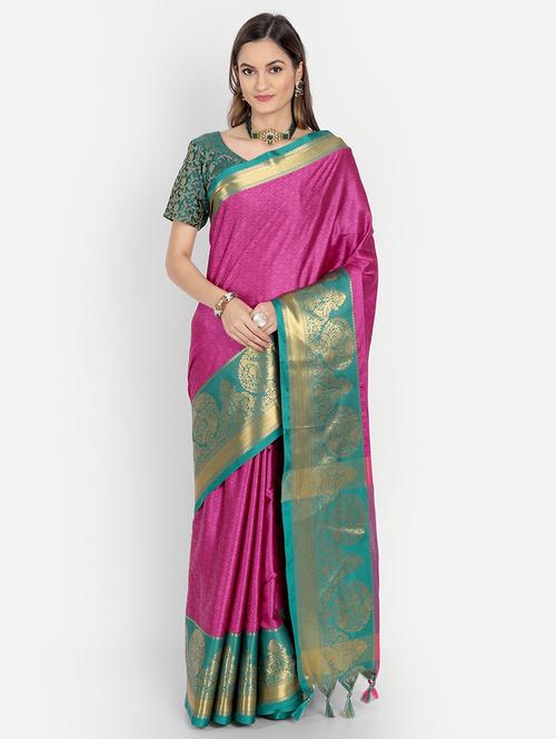 pink self design saree with blouse - 19176140 - Very Small Image - 1