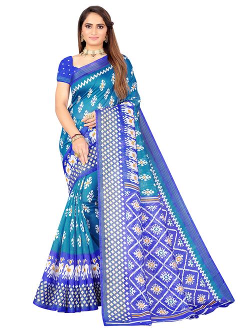 contrast bordered printed saree with blouse - 19176956 - Very Small Image - 1