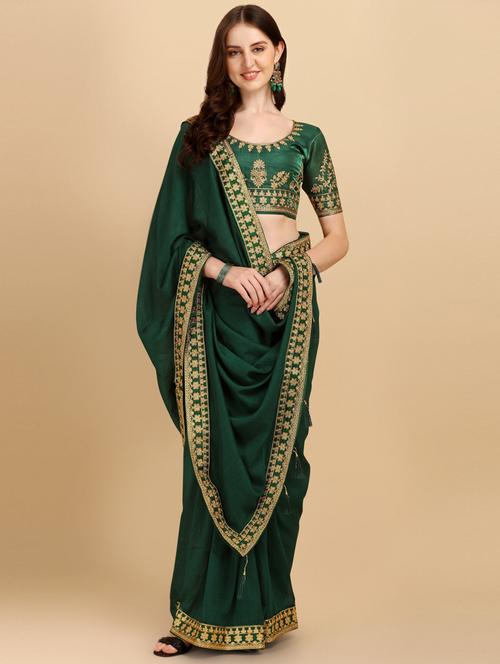 women's bordered royal blue colored saree with blouse - 19177309 - Very Small Image - 1