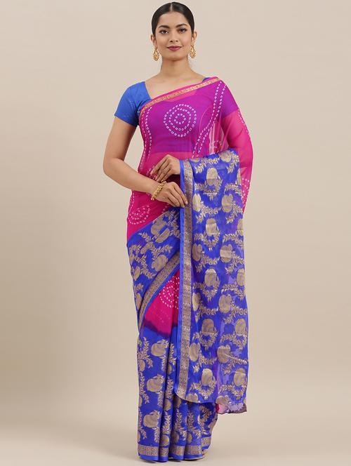 women bandhani printed saree with blouse - 19179041 - Very Small Image - 1