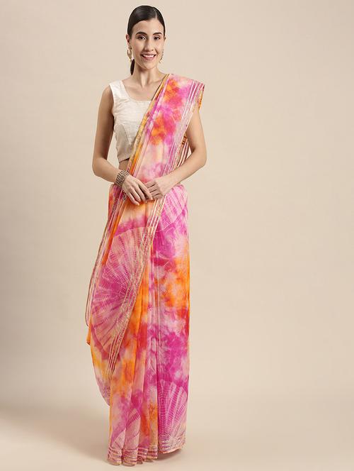 women's tie & dye pink colored saree with blouse - 19179073 - Very Small Image - 1