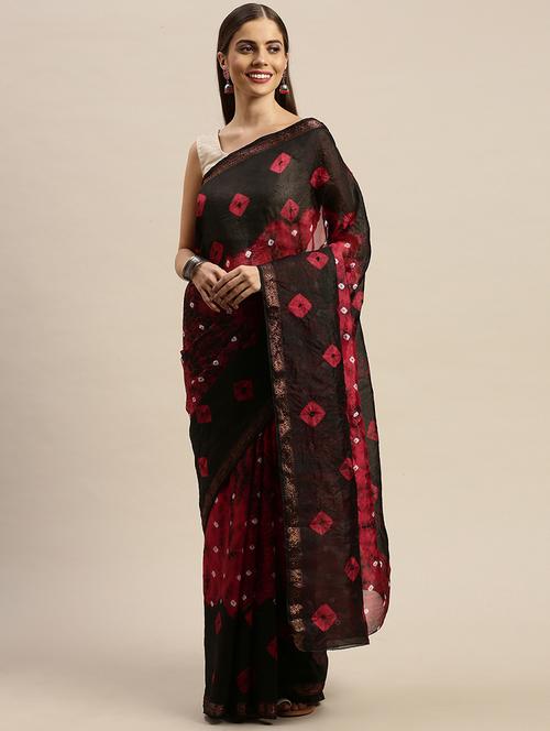 women's bandhani black colored saree with blouse - 19179125 - Very Small Image - 1