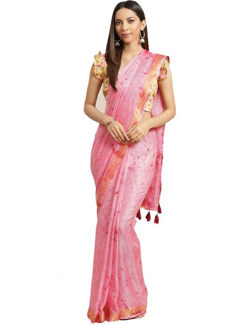 women's tie & dye pink colored saree with blouse - 19179151 - Very Small Image - 1
