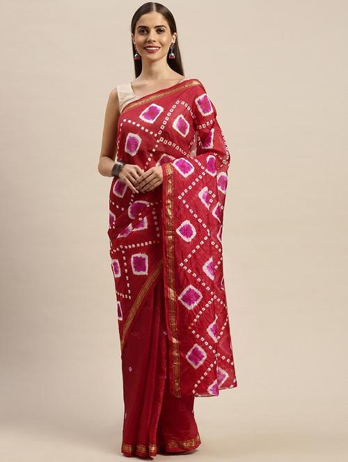 women's bandhani maroon colored saree with blouse - 19179169 - Very Small Image - 1