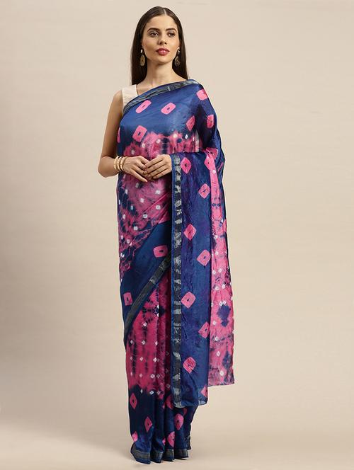 women's bandhani pink colored saree with blouse - 19179178 - Very Small Image - 1