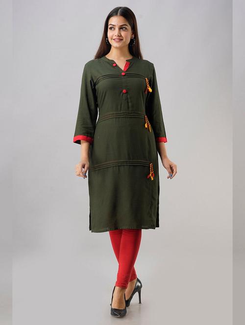green solid straight kurta churidar set - 19179973 - Very Small Image - 1
