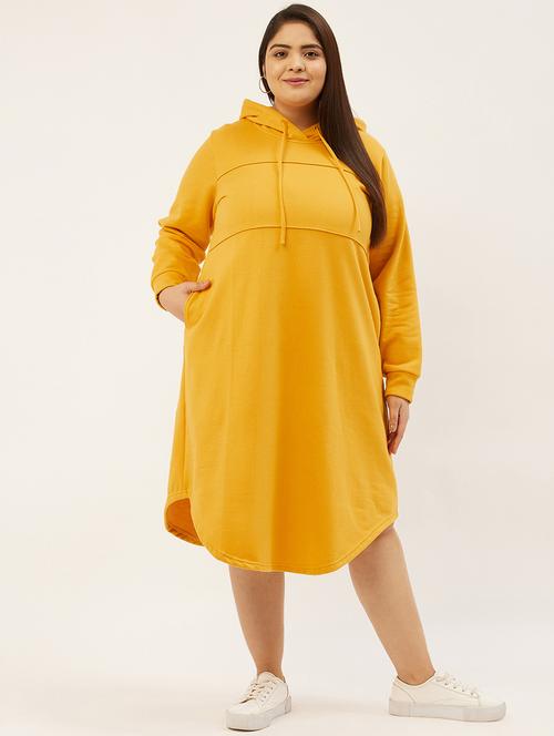 yellow solid a-line hooded dress - 19180701 - Very Small Image - 1
