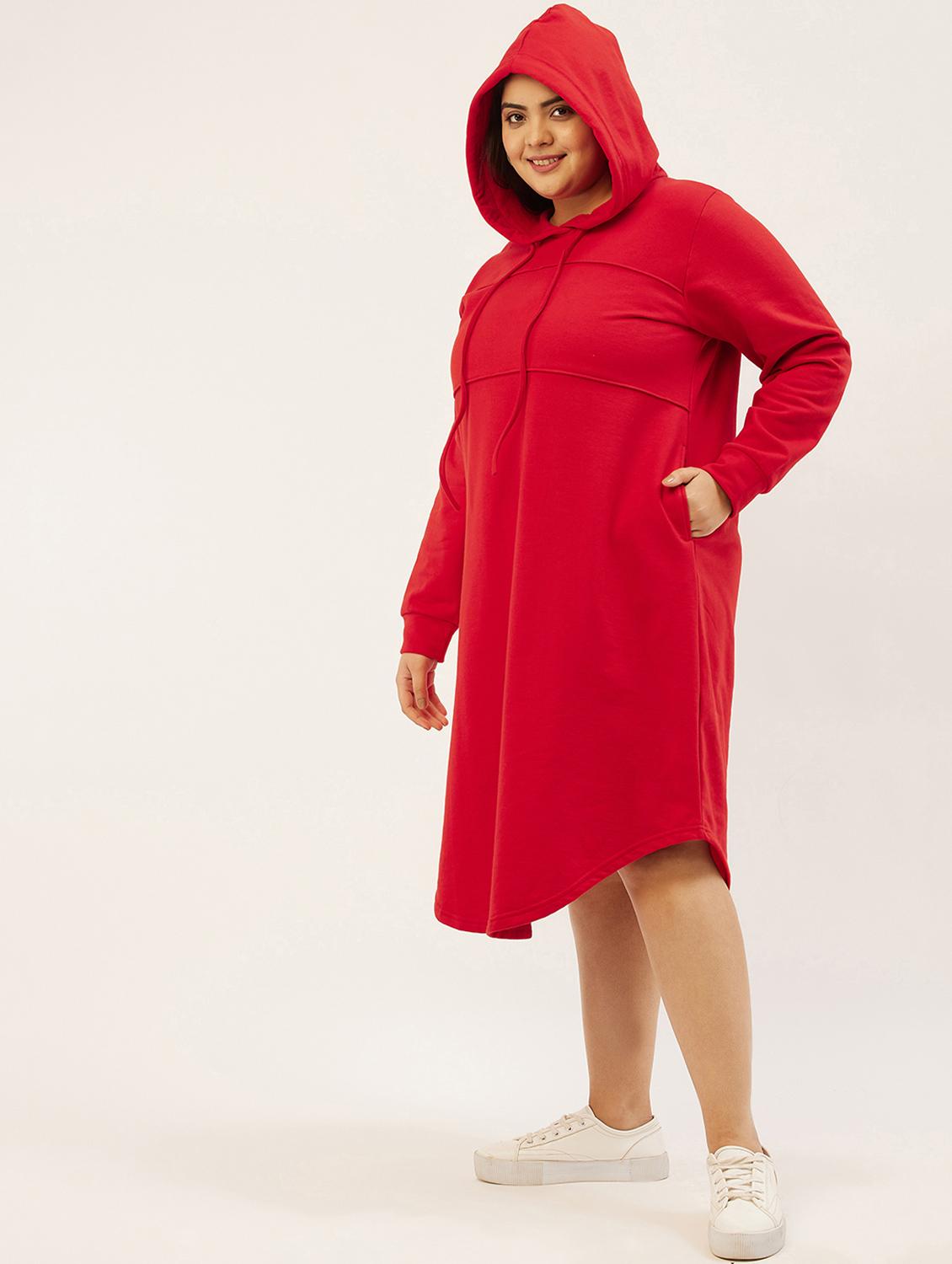 red solid hooded dress - 19180703 - Zoom Image - 2