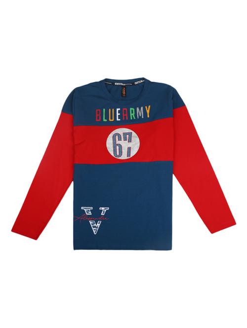 Navy Blue Long Sleeves Printed T-shirt - 19182930 - Very Small Image - 1