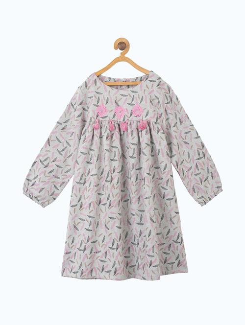 girls round neck long sleeves frock - 19185769 - Very Small Image - 1