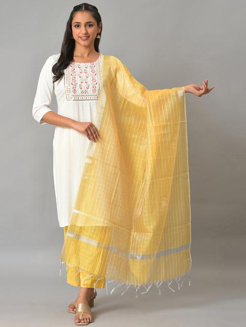 yellow check woven dupatta - 19186482 - Very Small Image - 1