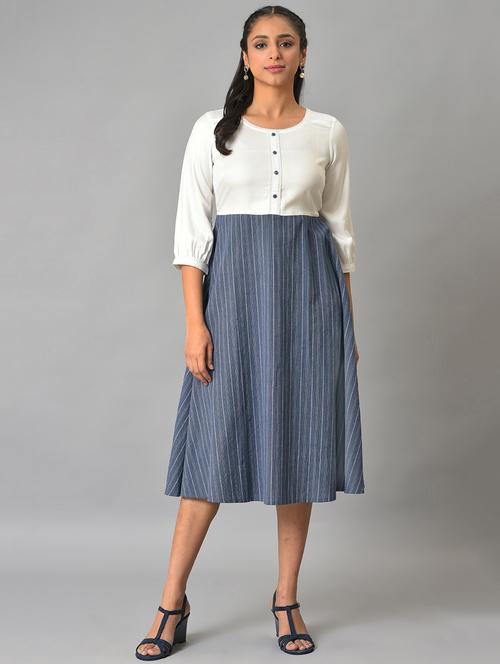 women's fit & flare striped dress - 19186891 - Very Small Image - 1